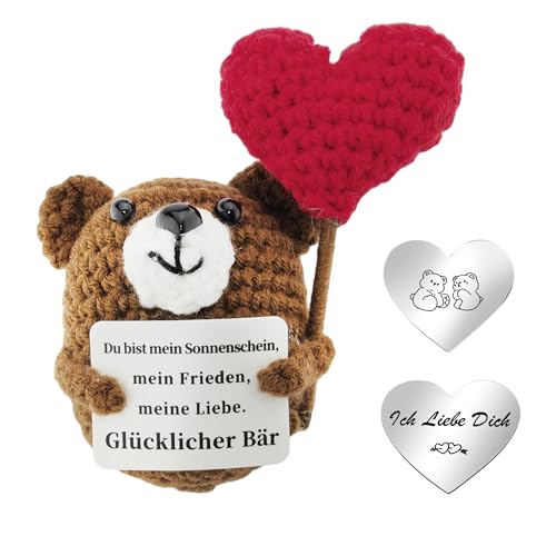 ZIENZENGYA Jahrestag Geschenke für Sie, Ich Liebe Dich Geschenke für Freund, Partner Geschenk für Frauen Männer, Valentinstagsgeschenk für Sie Ihn, Pocket Hug Glücklicher Bär
