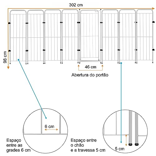Utility Cercado Cachorro Caes Grande Portão + 7 Módulos 308x98cm Branco