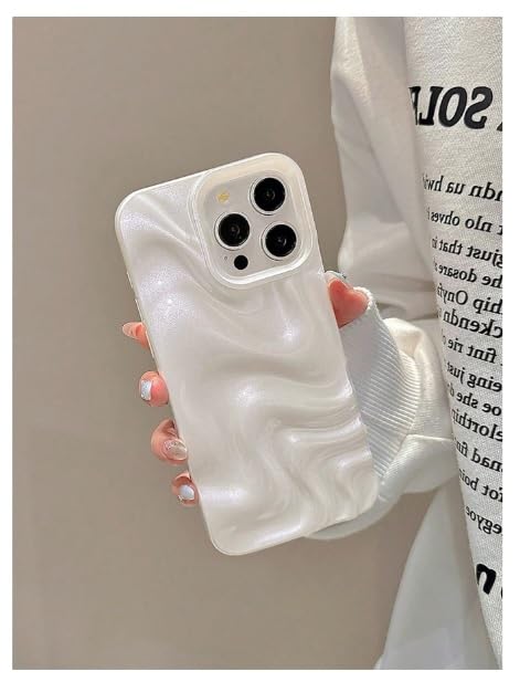 Image of COVERLY Pearl White Swirl Back Case Cover for iPhone 12 Pro | Hot Minimalist Faux Wave Cute Design | Camera Lens Protection | Soft Silicone Aesthetic Glossy Cover for Girls & Women (White, Shockproof)