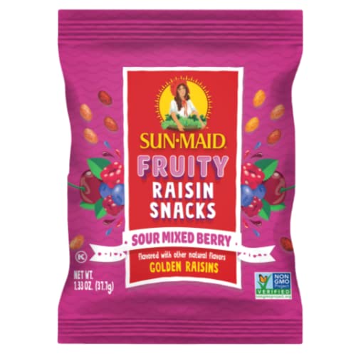 Image of Sun-Maid Sour Mixed Berry Fruity Raisin Snacks - (200 Pack) 1.33 oz Pouches - Sour Mixed Berry Raisins - Dried Fruit Snack for Lunches and Snacks