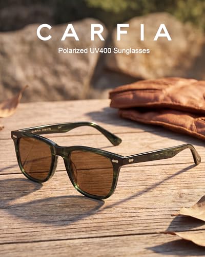 Image of CARFIA Thick Polarized Sunglasses for Men UV400 Protection, Retro Square Hand-crafted Acetate Driving Shades CA5356