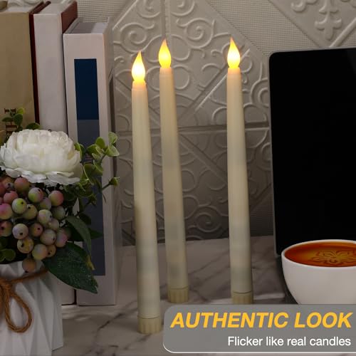 Image of Tuanse 24 Pack 24 Pack Flameless Flicker Taper Candles Bulk with Remote and Timer, Battery Operated LED Warm White Taper Candles Light for Home Wedding Decoration Gifts (Beige,10 Inch)