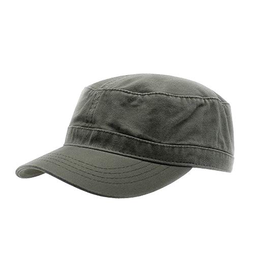 The Vintage Year Washed Cadet Cotton Twill Adjustable Military Radar Caps, Olive Green, One size