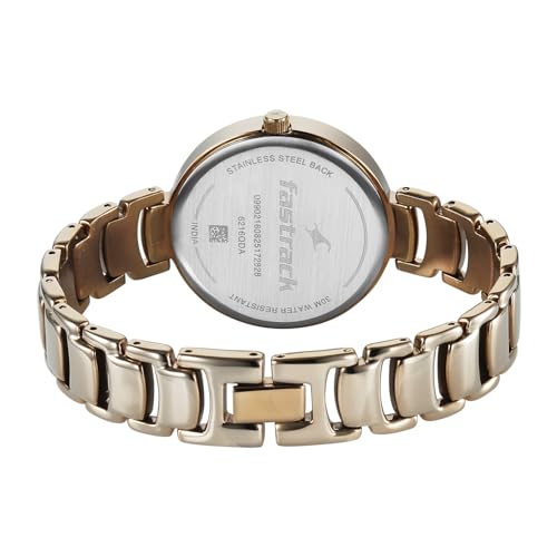 Image of Fastrack Chrome K Quartz Analog with Grey Dial Titanium Brass Solid Strap Watch for Women - 6216QM04