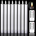 GenSwin Flameless Flickering Taper Candles with 2 Remote Controls and Timer, Real Wax 3D Wick Light Window Candles Battery Operated Pack of 8, Christmas Home Wedding Decor(White, 0.78 X 9.64 Inch)