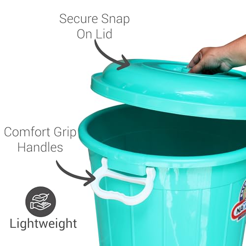 Image of Nayasa Bucket 32 with Lid- 30 Ltrs,Plastic Water Storage Bucket| Unbreakable Multipurpose Storage, Green