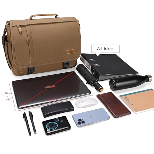 ESTARER Messenger Bag 17-17.3 Inch, Men's Computer Bag Water-resistant Canvas, Laptop Shoulder Bag for Travel Work College, Brown