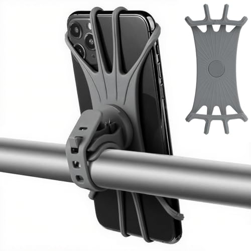 KIRZAX Soporte Movil Bicicleta,360° Rotación Soporte Movil Moto Bici, Anti Vibración Porta Telefono Motocicleta,Soporte Desmontable,Ajustable Silicona 4.5'-7.0', Gris