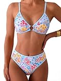 Tainehs Women's Two Piece Bikini Sets O Ring Front Top Ditsy Floral Triangle Swimsuits Cheeky Bathing Suit
