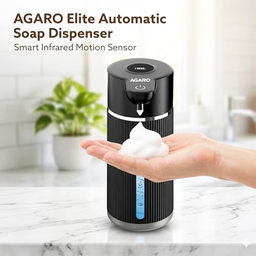 Image of AGARO Elite Automatic Soap Dispenser, 420ml Touchless Foaming Hand Wash Dispenser, Digital Display, Wall Mount, Rechargeable 1200mAh Battery, IPX5 Water Resistant, for Bathroom, Kitchen & Office