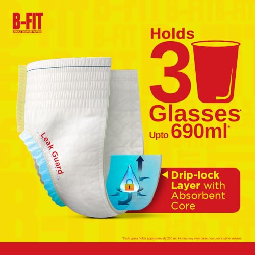 Image of B-Fit Regular Adult Diaper M Size Pants | 30 Count (Medium) | Waist 25 - 48 inch | Unisex | Leakproof | Even Absorption | Long Protection hours | Brief-Like Fit & Soft Elastic Waist
