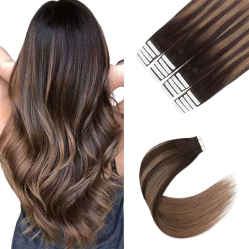 Image of Sixstarhair Tape In Human Hair Extensions Balayage Tape in Extensions Dark Brown Fading to Chestnut Brown Remy Human Hair Ombre Hair Extensions and Piano Colors [Color B2-6 20inch]