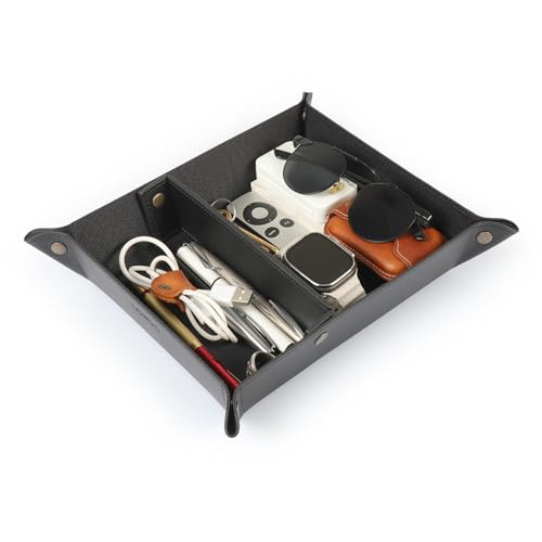 Londo Leder Taschenleerer - Vide Poche - Ledertablett Organizer, Praktische Aufbewahrungsbox - für Geldbörsen, Uhren, Schlüssel, Münzen, Handys und Büroausstattung