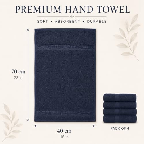 Image of Sulfar 100% Combed Cotton, Quick Drying Highly Absorbent, Luxury Hand Towel Set (Pack of 4, 40 X 70 cm) Navy