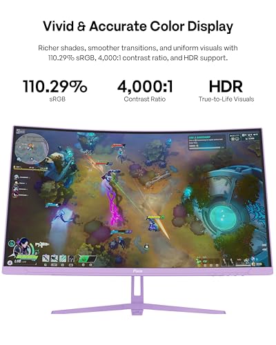 Image of Pixio PXC279 Wave Purple 27 inch 300Hz Refresh Rate FHD 1080p Resolution 1650R Curved Fast VA Panel 1ms GTG Response Time Adaptive Sync HDR Curved Gaming Monitor