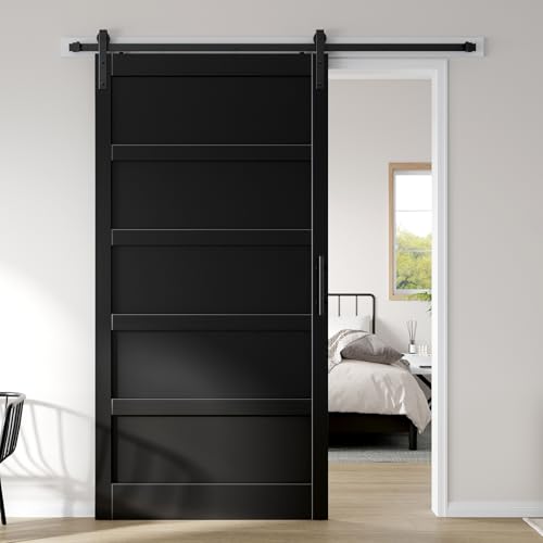 Image of Fredbeck 48x96 Black Barn Door with 8FT Hardware Kit,Sliding Interior Doors