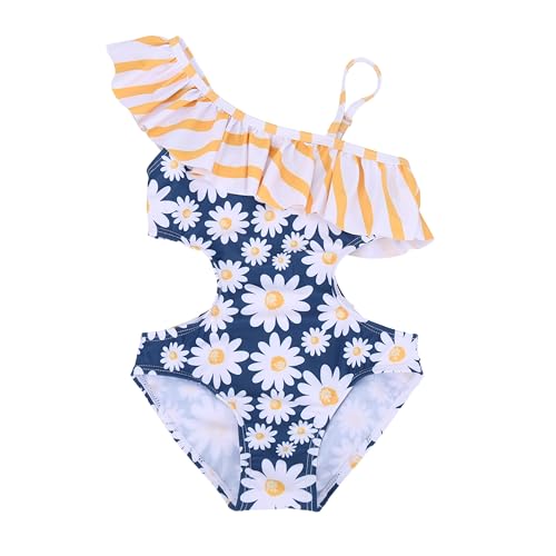 Image of LIZENS Girls' Swimwear Cut Out Trim Ruffle One Piece Beach Bathing Suit for Girls Floral Toddler Kids Swimsuit