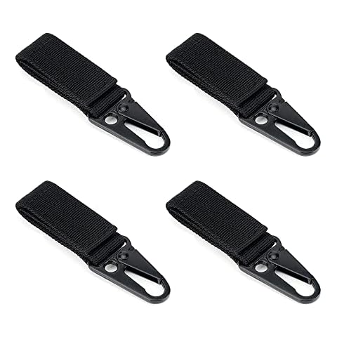 CYIOU 4 Pcs Tactical Belt Tactical Gear Carabiner Clip Nylon Webbing Buckle Strap Clip Multi-Function Keychains Hanging for Camping Hiking Outdoor Activity(Black) Cover