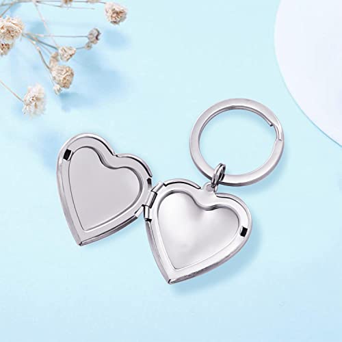 PHOCKSIN Silver Heart Locket Keychains For Women Black Silver Locket Key chain that Hold Pictures Photo Keychain as Gifts2