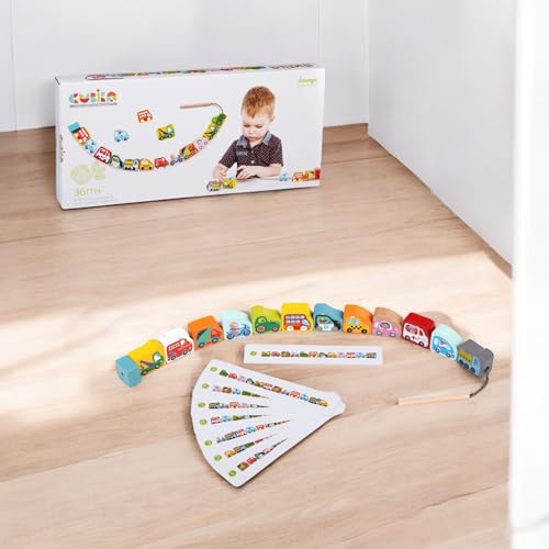 Image of CUBIKA Wooden Flyring Cars Lacing Toy - Montessori Lacing Toy for Kids Ages 3+ - Wooden Lacing Cards with Threading String - Fine Motor Toy - FSC-Certified Wood, Travel Toy for Toddlers
