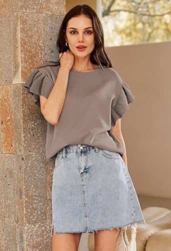 Pink Queen Women's Crew Neck Ruffle Edge Sleeves Loose Oversized Knit Pullover Sweater Jumper Tops Summer Fall Winter2