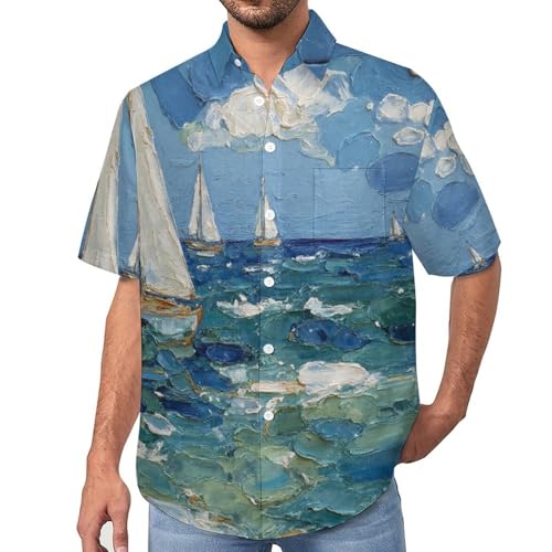 Chemises manches courtes d'été imprimé artistique voilier coupe regular fit