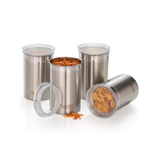 Image of Sumeet ISI Certified Stainless Steel Big Canisters /Dabba /Storage Containers for Kitchen with See Through Air Tight Lid - Set of 4 Pcs - 1100ml, 10cm Dia, Silver