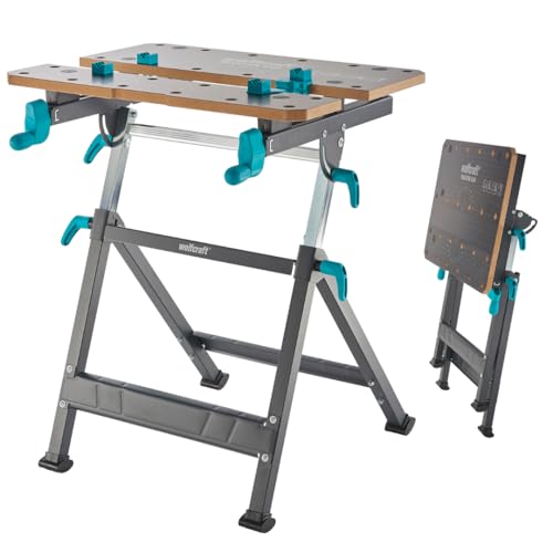 wolfcraft Spann- und Arbeitstisch Master 650 Ergo - stufenlos höhenverstellbar - inklusive Flachspanner, Rohrspanner & Einlegebrett - mobil einsetzbar - 120 kg Tragfähigkeit - Made in Europe - 6870000