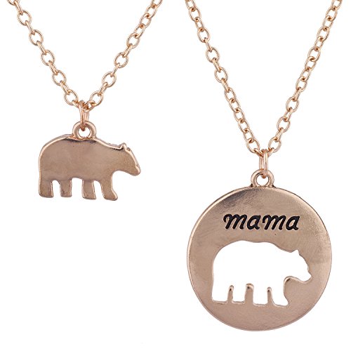 Lux Accessories Rose Gold Tone Mama Bear Mother Daughter Charm Necklace Set (2pc)