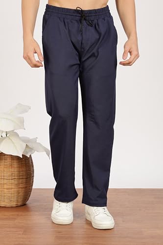 Image of Men's Slim Fit Trouser | Casual Bottoms with Elastic Waist & Drawstring | Soft Stretchable Fabric | Stylish Straight Fit Trousers for Office, Travel & Daily Use