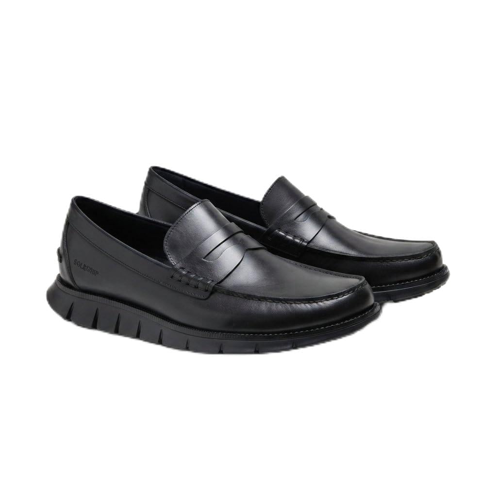 Evarado Men’s Penny Loafers, Black Leather, Rubber Sole, Pull-On-image-28