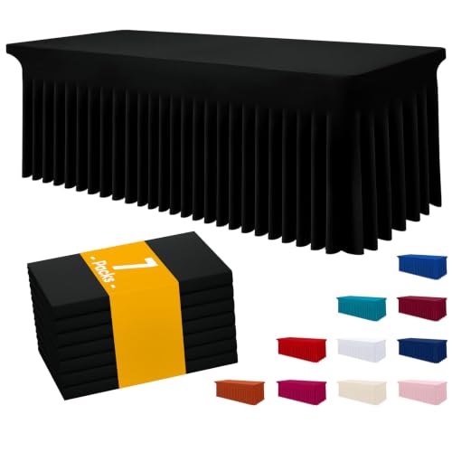 Image of Smiry 7 Pack Spandex Elastic Fitted Table Cloth Skirt for 6FT Table | Stretch Washable Table Cloth, Banquet Table Cover for Wedding, Party, Indoor & Trade Shows, (Black, 72Lx30Wx30H)
