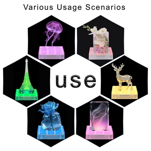 Image of LARDUX 5 Inch Multicolor Square LED Light Bases with Remote, 16 Colors | Display Stand,USB Charging & Cattery Dual Power Supply, Fits Crystal Glass Art, Vase, Mini Eiffel Tower Ornament