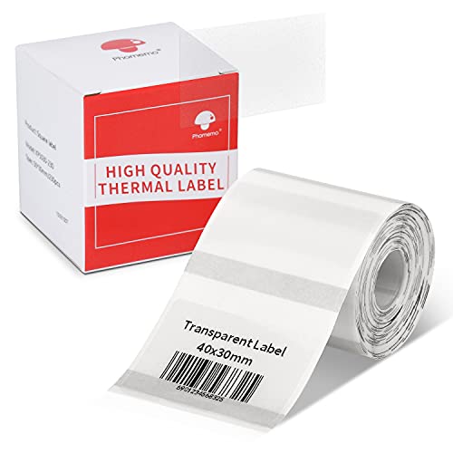 Phomemo M220 Etiqueta Térmica Transparente, Etiqueta Transparente Autoadhesiva Multifuncional, Para Impresora De Etiquetas M220 M250 M221 M120 M150 M108 M110 M421, 40x30mm, 230 Etiquetas/Rollo