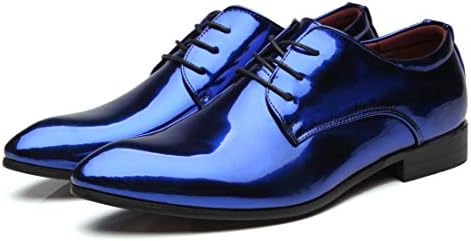 Men's Oxford Shoes Dress Pointed Toe Shiny Patent Leather Lace Up Casual Prom Party Shoes Blue 11 US | Image 3