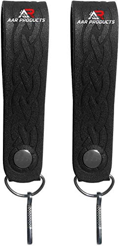 Pair of Sporran Suspenders Black Leather Celtic Embosed Design with Heavy Hooks
