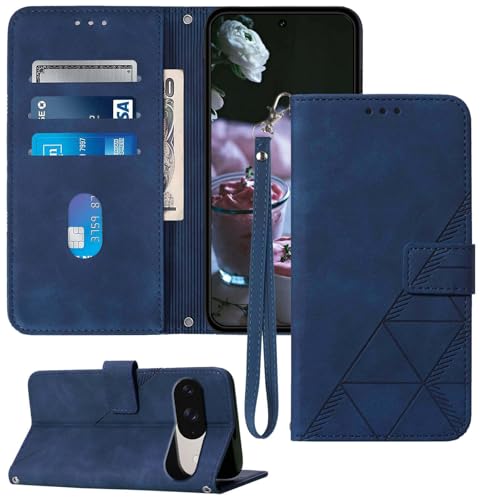 Moment Dextrad Blue Folio Flip Cover Case Wallet for Google Pixel 9/9 Pro | Card Holder Slots, Wrist Strap, TPU Interior, Protective, Stand, PU Leather for Pixel 9/9 Pro