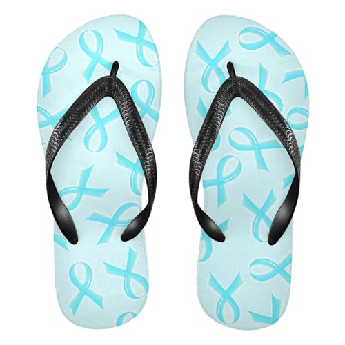 SPRIPORT Light Blue Ribbon Slim Flip Flops for Women Men Comfortable Casual Thong Cushion Sandals with Non-Slip Rubber Sole Flat Sandals for Beach Walking Summer L