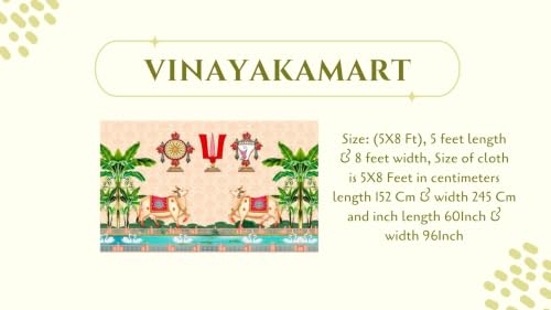 Image of varamahalakshmi Backdrop Cloth | Govinda Namam Pichwai Backdrop with Shanku Chakra Namam Festive Curtain 5x8 Feet | Background Decoration Cloth