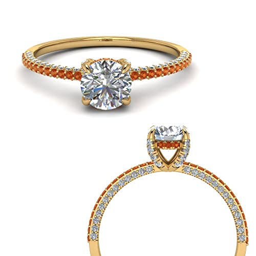 Image of Choose Your Gemstone Delicate Hidden Halo Diamond CZ Ring Yellow Gold Plated Round Shape Petite Engagement Rings Minimal Modern Design Birthday Gift Wedding Gift US Size 4 to 12