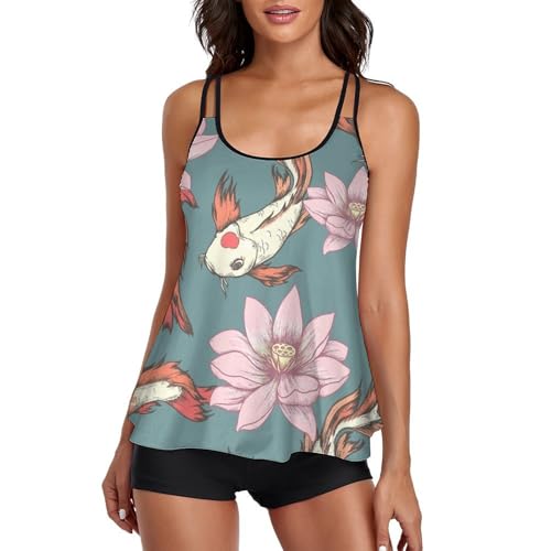 Ensembles bikini tankini poisson rouge fleuri robe de plage short femme