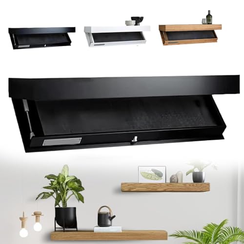 Estantería oculta – Estante de pared oculto con compartimento secreto para almacenamiento en el hogar y la oficina, elegante diseño negro para una nización discreta y seguridad