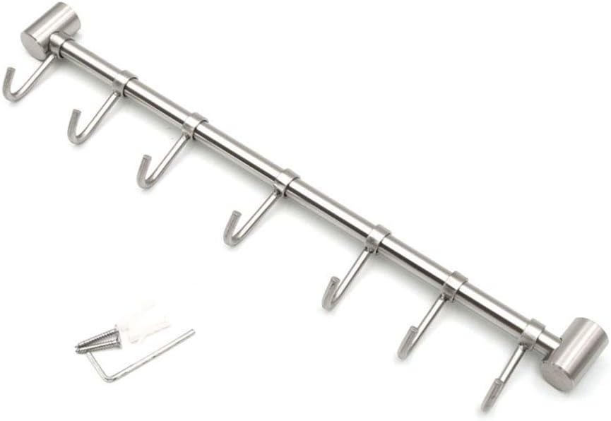 Yunzhicheng Stainless Steel Kitchen Tool and Utensil Rack with Movable 15.75" - 7 Hooks Wall Mount, Brushed Finish (7 Hooks)