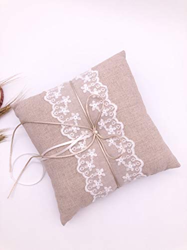 Armka - Cuscino per fedi nuziali, in tela rustica