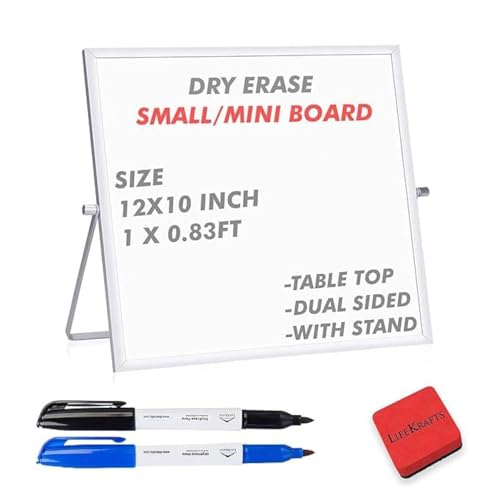 Image of LifeKrafts Dry Erase Whiteboard | Desktop Easel Board for Office, Home, School, Adults & Kids | Tabletop Writing Board | Reusable Marker Board | 2 Pens & 1 Eraser | 12x10 Inches | Pack of 1