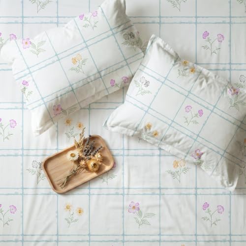 Image of Urban Space Serene 100% Cotton bedsheet for Single Bed, 200 TC Single Bed Sheet, Cotton bedsheet with 1 Pillow Cover (58 x 90 inches, Petal & Pane Light Blue)