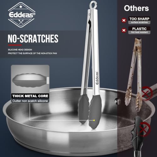 Image of Tongs For Cooking - Silicone Metal Kitchen Tong 7 inch 9 inch & 12 inch Grey