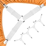 MUXTTAO Bed Sheet Clips for Bedding, Fitted Sheet Clips, Trilateral Bed Sheet Holder Lock Grippers, Mattress Sheet Clips Straps for Fixing Sheets (4 Pcs, White)