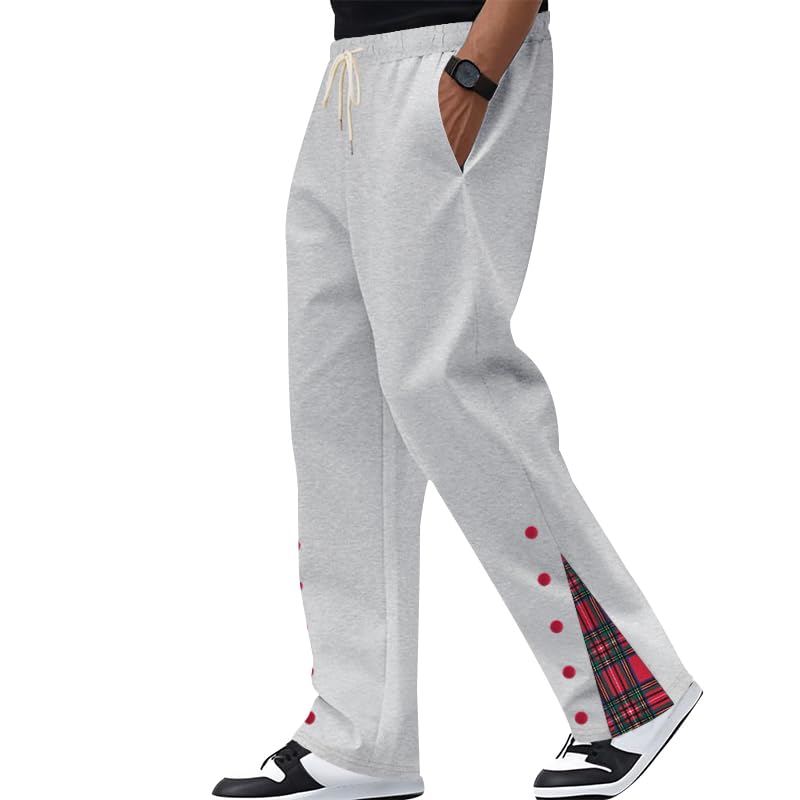 Elastic Waist Sweatpants for Men Loose Fit Drawstring Patchwork Buttons Joggers Casual Pants with Pockets2