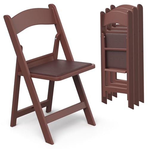 Nazhura Garden and Patio Folding Chair Set of 4 for Event and Wedding Lightweight with Padded Seat Water-Proof Double Braced Frame Non-Slip Feet 350LB Capacity (Brown)